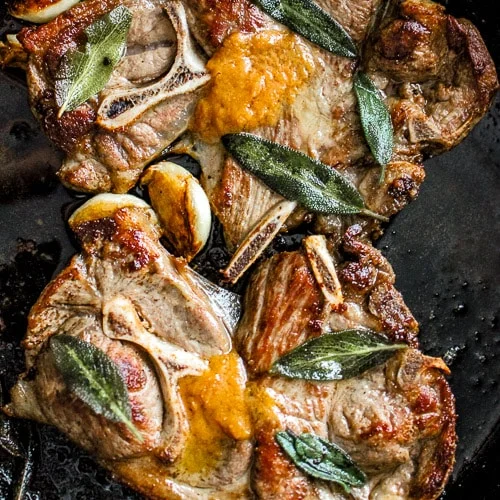 Pan Fried Lamb Shoulder Chops with Miso Butter