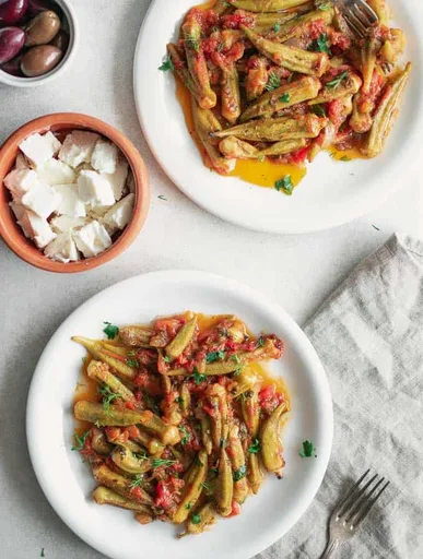 Baked Okra And Tomatoes - Greek Bamies