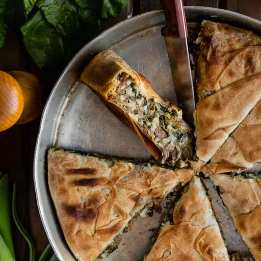 Greek Lamb Pie With Rice And Spring Greens