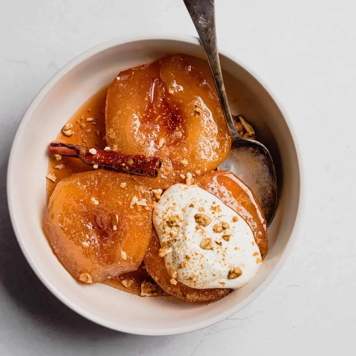 Stewed Apples In Syrup With Yogurt Whipped Cream