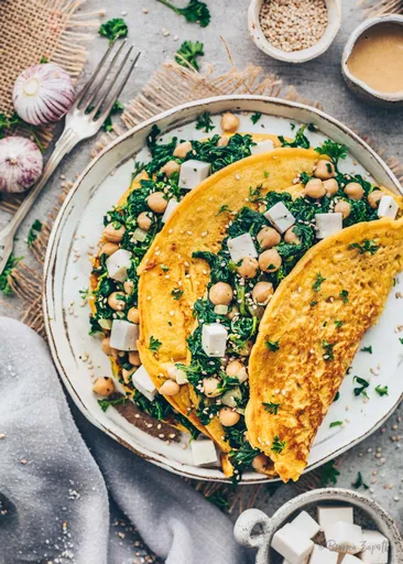 Tortitas saladas de garbanzos con espinacas y feta