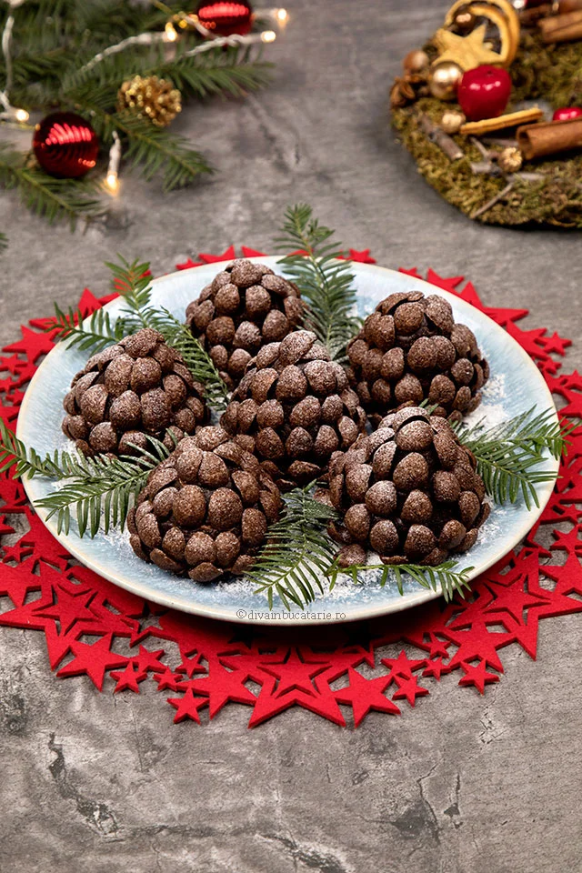 Biscuit and chocolate pine cones