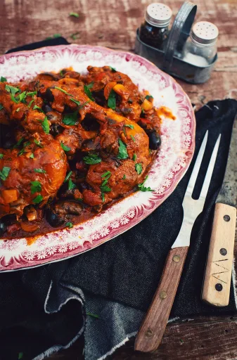 Muslos de pollo a la cacciatore braseados