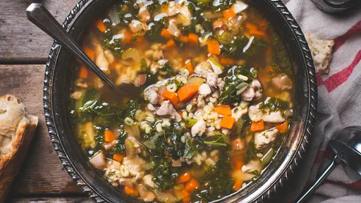 Chicken, noodle and pancetta soup