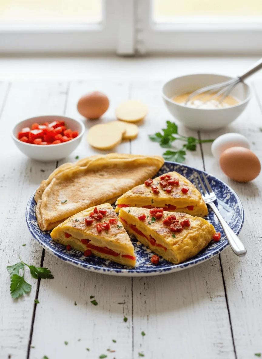 Crêpe et sa tortilla de pommes de terre et poivrons rouges