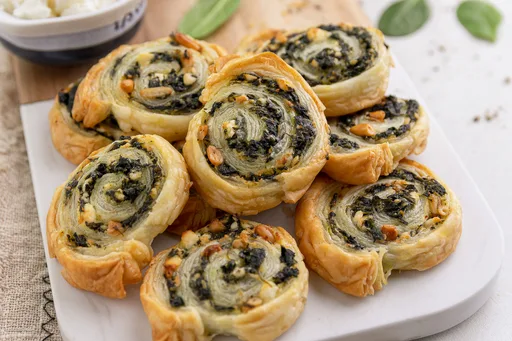 Blätterteigschnecken vegetarisch mit Spinat und Feta