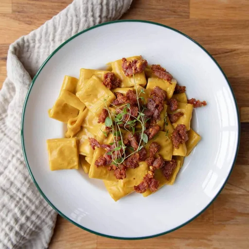 Pasta con calabaza y salsiccia