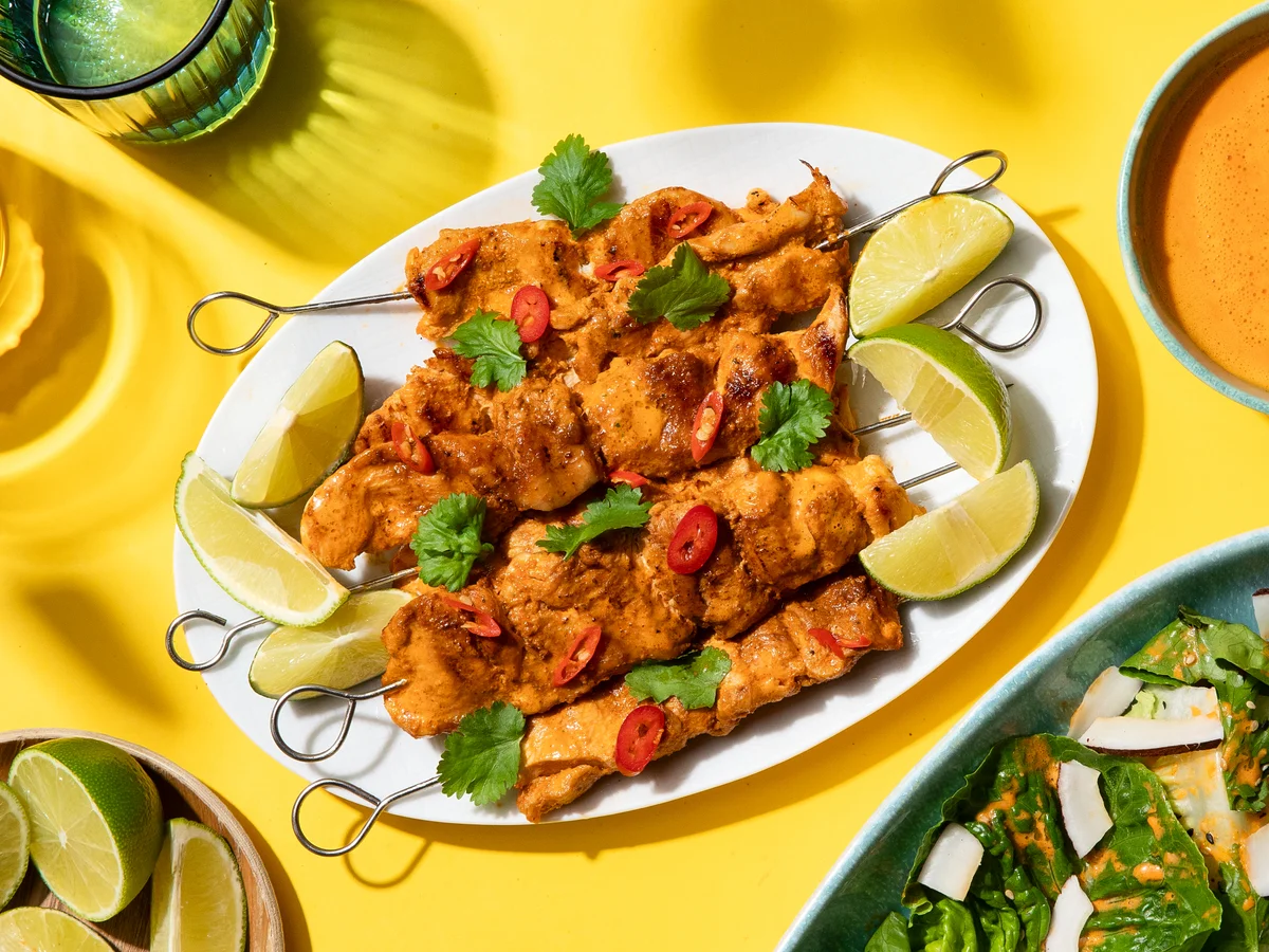 Chicken skewers with Thai curry marinade