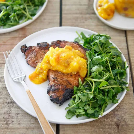 Spice Rubbed Pork Chops with Mango Peach Chutney