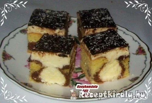 Coconut ball cake with cream and chocolate glaze