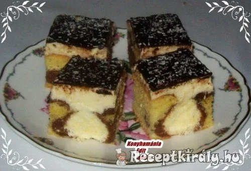 Kókuszgolyós szelet krémmel és csokoládémázzal