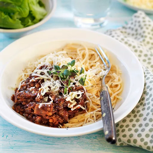 Spagetti bolognese på belugalinser
