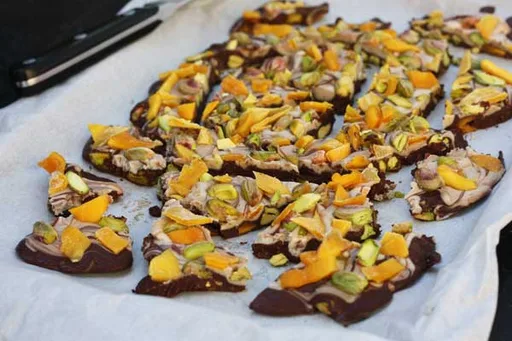 Mango and pistachio chocolate bark
