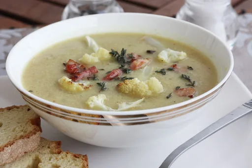 Roasted cauliflower and pancetta soup