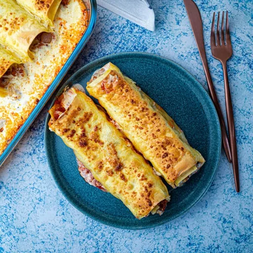 Canelones veganos con carne picada vegetal