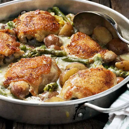 Creamy Chicken Thighs and Asparagus