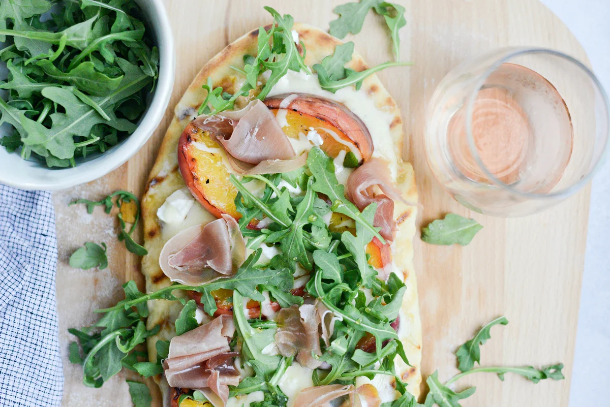 Grilled Peach, Goat Cheese and Prosciutto Flatbread