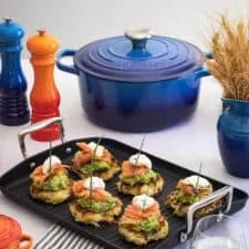 Grilled Potato Rosti with Smashed Avo and Smoked Salmon.