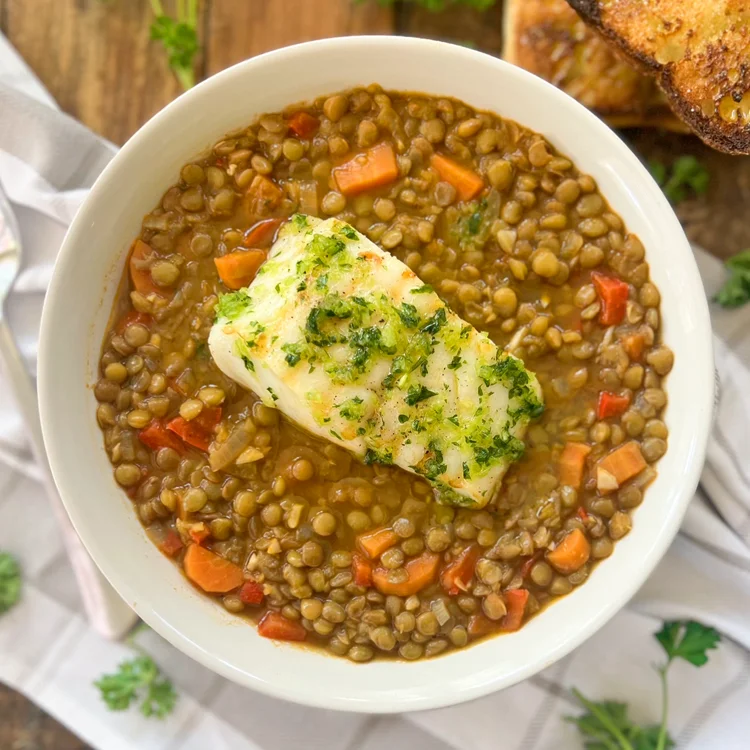 Spanish Lentil and Cod Stew | Lentejas con Bacalao