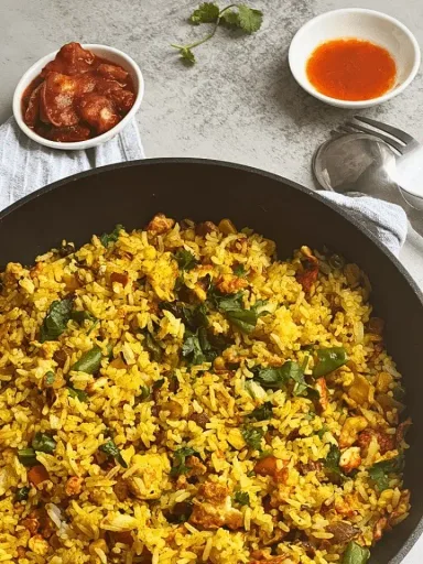 Arroz frito con huevo y cúrcuma