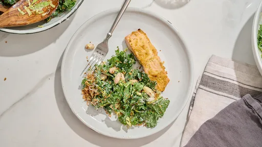 Salmon, Kale, And White Bean Caesar Salad Recipe