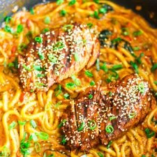 Creamy Spicy Korean Udon Noodles with Bulgogi Chicken