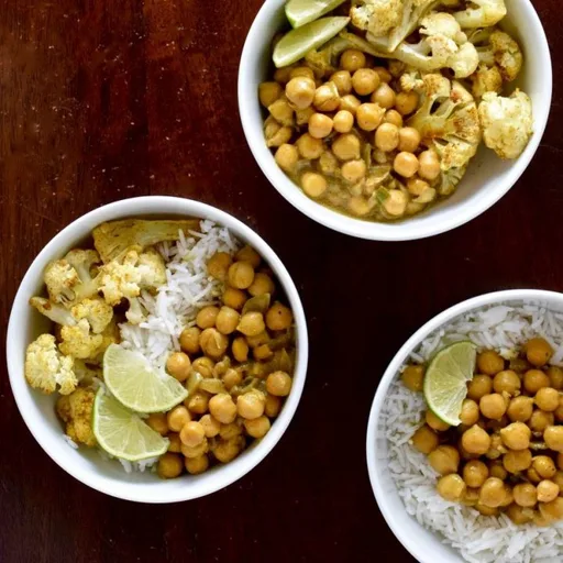 Garbanzos dorados y coliflor al curry