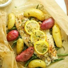 Parchment Pouch Fish with Fingerling Potatoes