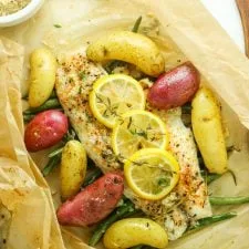 Parchment Pouch Fish with Fingerling Potatoes
