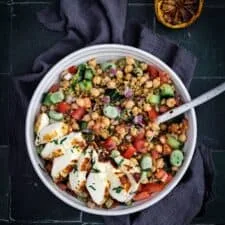 Halloumi Fava Bean and Chickpea Salad