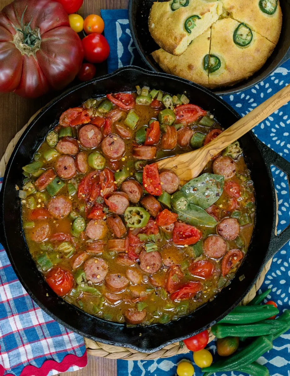 Ultimate Tomatoes & Okra Skillet with Smoked Sausage