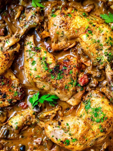 Coq au Vin Blanc (pollo en salsa de vino blanco)