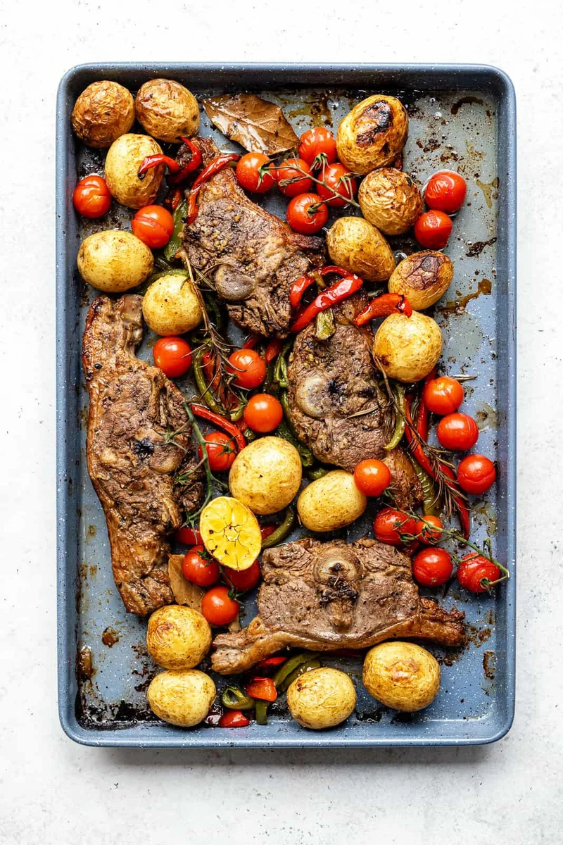 Oven-Baked Lamb Chops with Potatoes and Peppers
