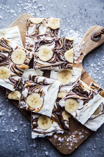 Chocolate Peanut Butter Banana Cottage Cheese Bark