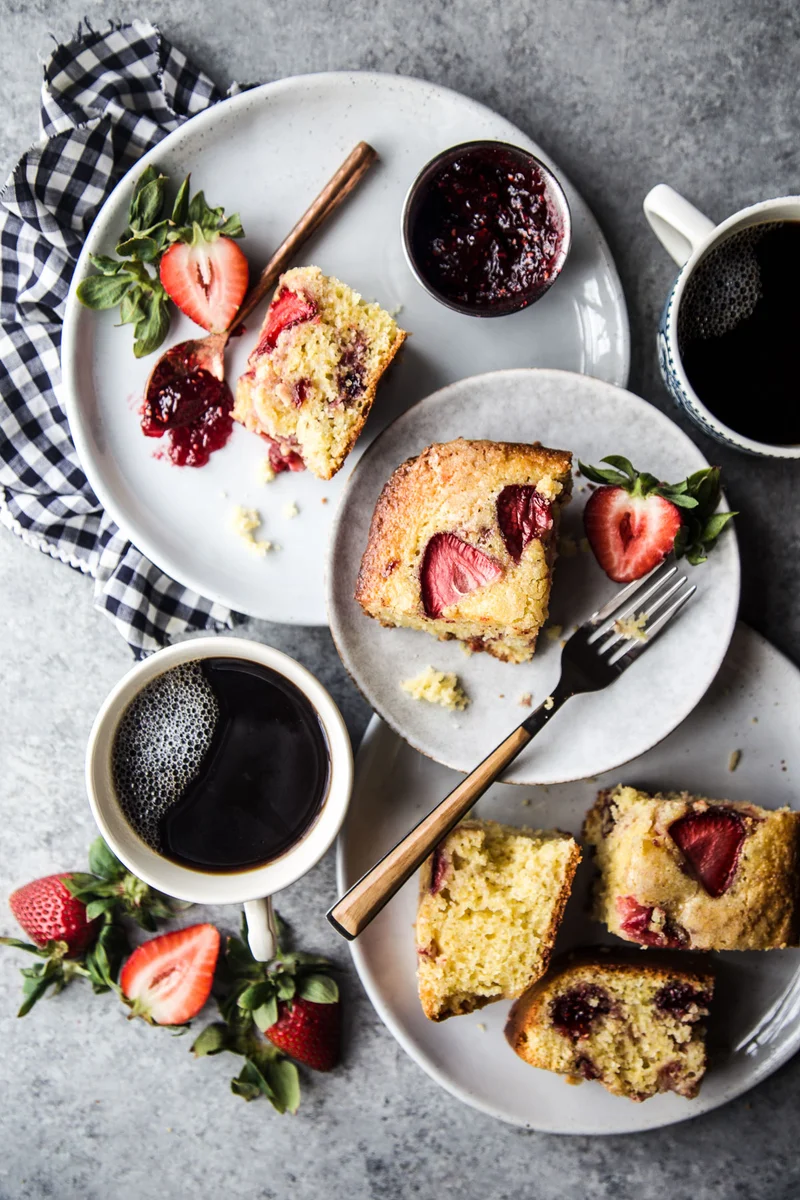 High-Protein Strawberry Cardamom Snack Cake