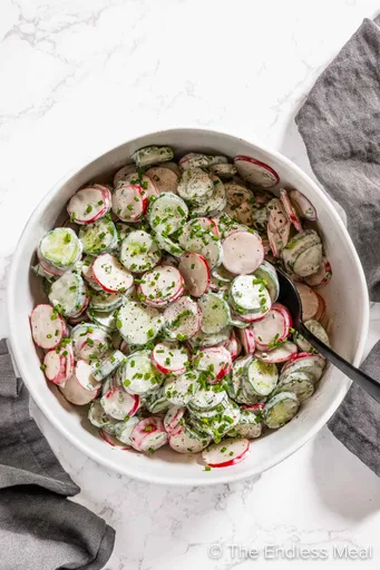 Cucumber Radish Salad with Creamy Chive Dressing