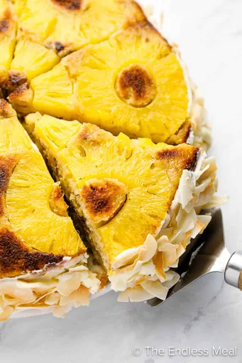 Coconut Pineapple Upside Down Cake (with frosting!)
