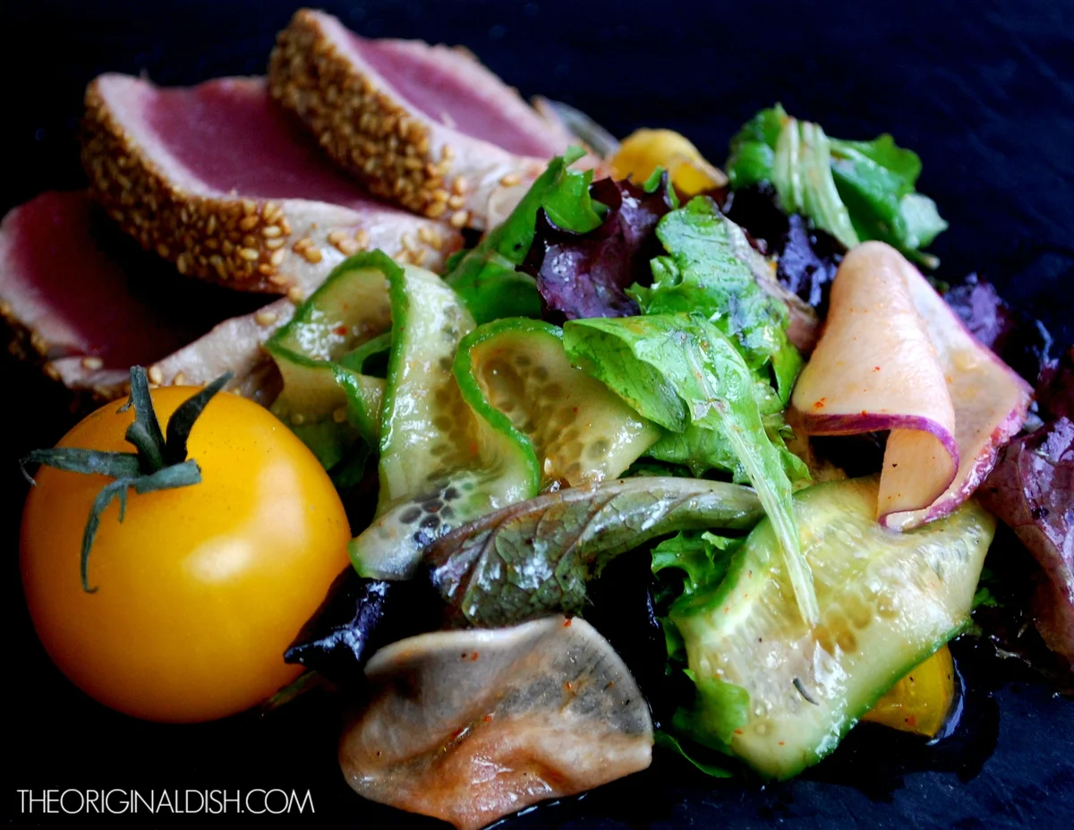 Sesame Tuna Salad with Sriracha Leek Vinaigrette