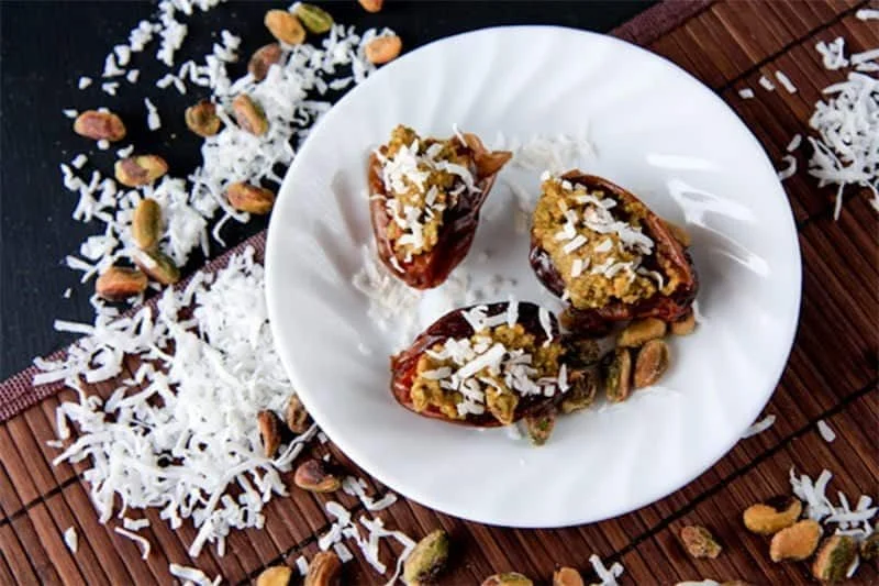 Coconut-Pistachio Stuffed Dates