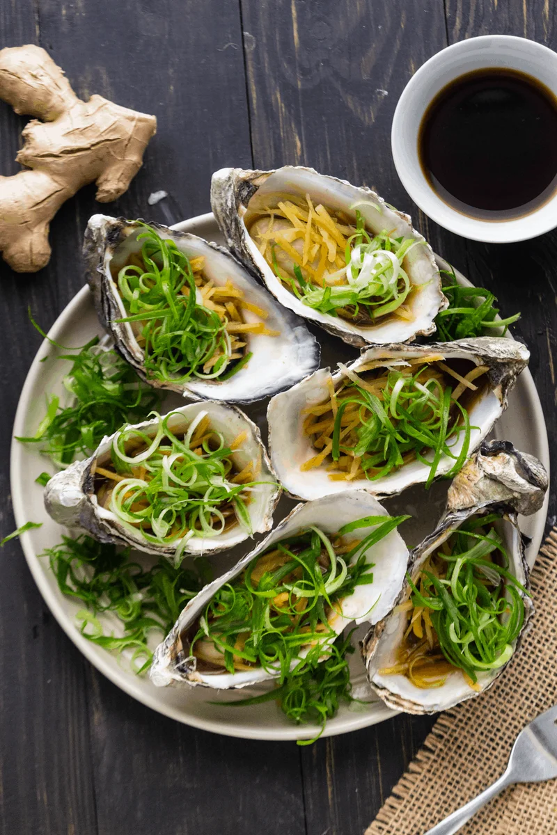 Steamed Oysters with Ginger and Shallots