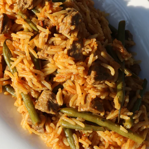 Arroz con judías verdes y cordero