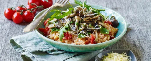 Tomatrisotto med svampetopping