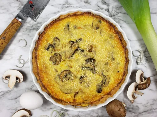 Quiche de champiñones y puerro