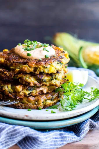 Corn Zucchini Fritters with Chipotle Lime Cream