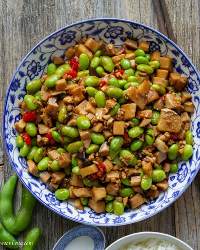 Salteado de edamame y setas