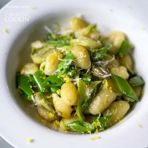 Pan-Seared Gnocchi with Shaved Asparagus and Snap Peas
