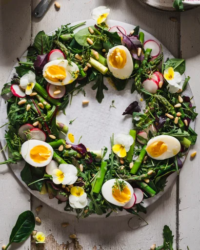 Ensalada de primavera con espárragos y huevo