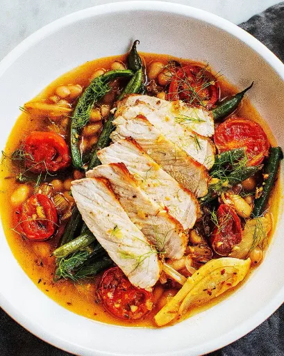 Pork and Green Beans in Fennel-Tomato Broth