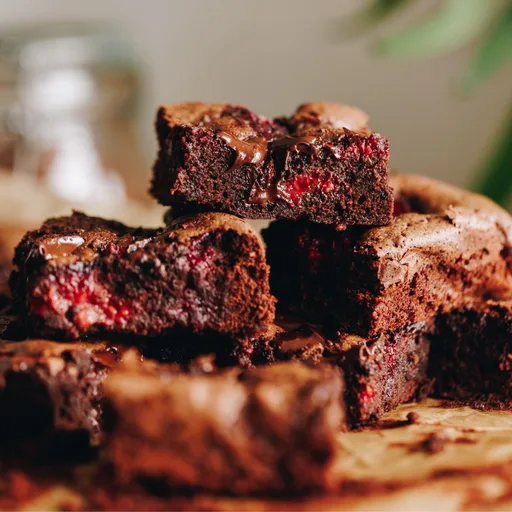 Chocolate and Raspberry Brownie - Keke Tiakarete me te Rahipere