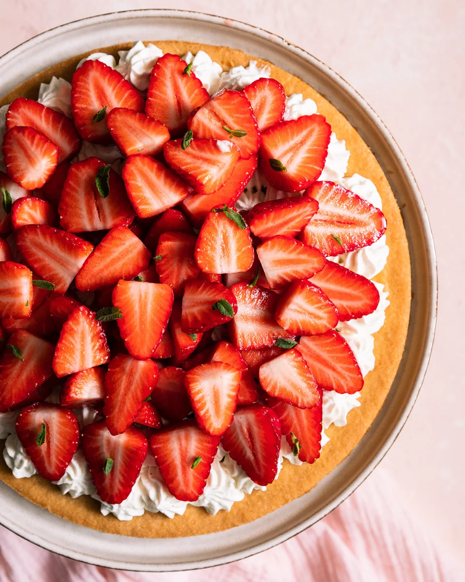 Strawberry tart with shortcrust pastry and whipped cream